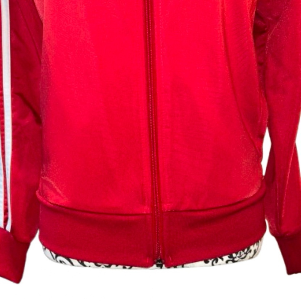 Adidas Women’s Small Zip-Front Red Essentials 3-Stripe Tricot Track Jacket - Picture 3 of 15